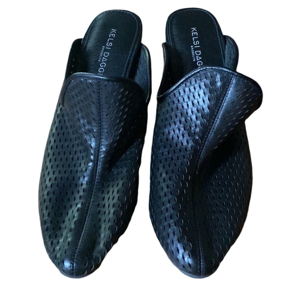 Kelsi Dagger Brooklyn black perforated leather mules Size 6